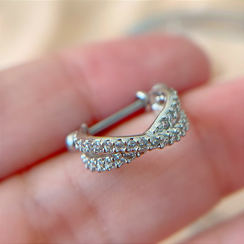 PIERCING CARTILAGEM/CONCH HASTE AÇO 316L TRANSPASSADO ZIRCÔNIA 8MM FOLHEADO A RÓDIO SEMIJOIA PARA ATUALIZAÇÃO⭐️