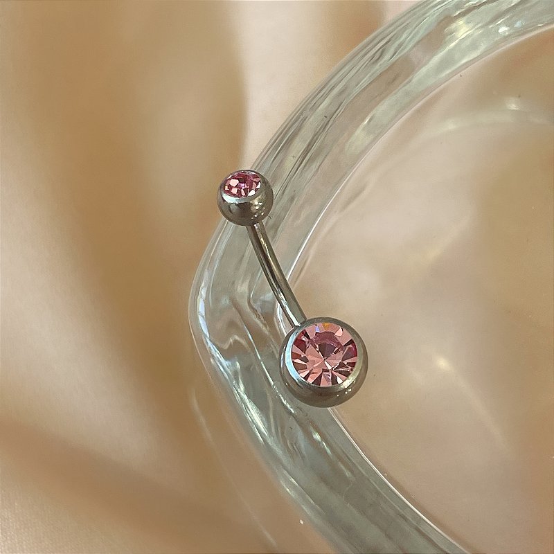 PIERCING UMBIGO TITÂNIO BOLINHA ZIRCÔNIA ROSA 10MM SEMIJOIA PARA PERFURAÇÃO⭐️