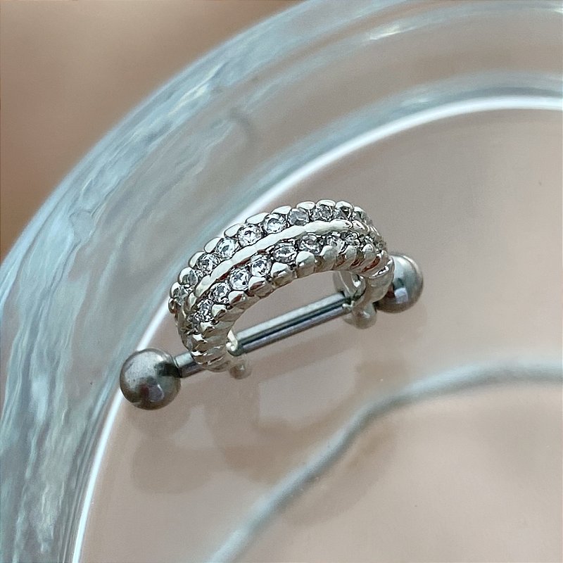 PIERCING CONCH / CARTILAGEM HASTE AÇO 316L FILEIRAS ZIRCÔNIAS 5MM FOLHEADO A RÓDIO SEMIJOIA PARA ATUALIZAÇÃO⭐️