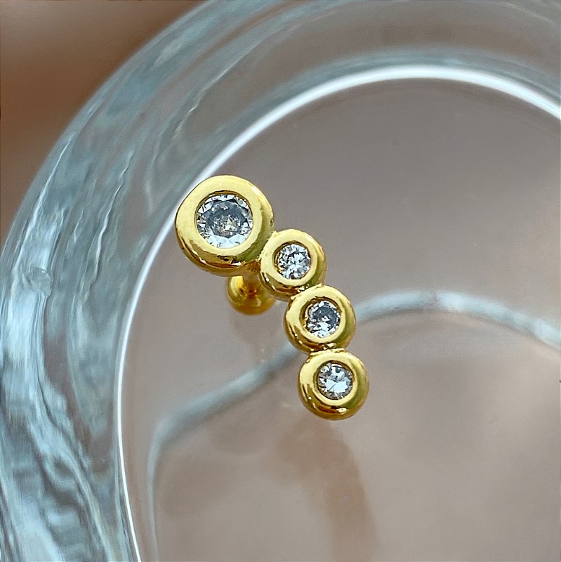 PIERCING CARTILAGEM AÇO 316L BOLINHAS ZIRCÔNIAS 6MM FOLHEADO A OURO 18K SEMIJOIA PARA ATUALIZAÇÃO⭐️