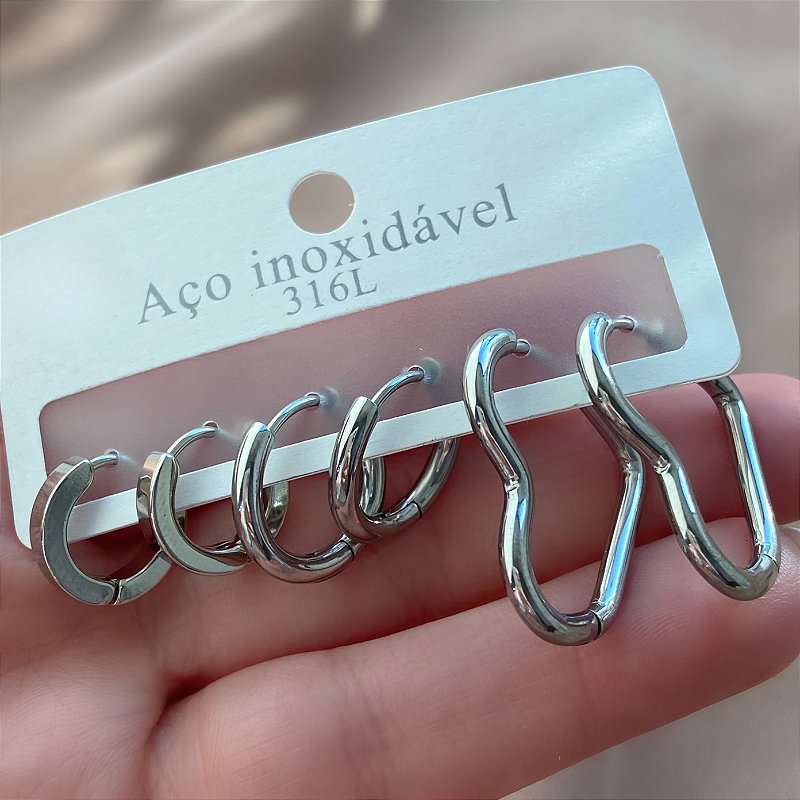 BRINCO KIT ARGOLINHAS FORMATOS AÇO 316L⭐️