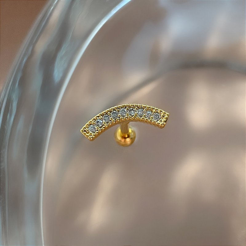 PIERCING CARTILAGEM FILEIRA ZIRCÔNIAS CURVADAS 6MM AÇO 316L FOLHEADO A OURO 18K SEMIJOIA PARA ATUALIZAÇÃO⭐️