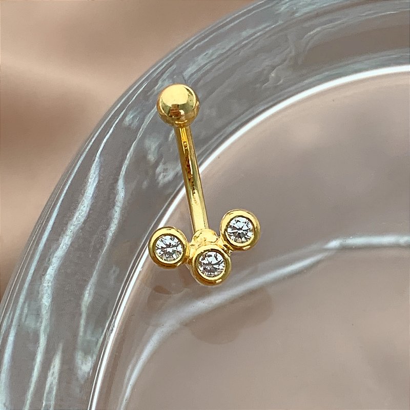 PIERCING ÍNTIMO TRIO BOLINHAS ZIRCÔNIAS 8MM AÇO 316L FOLHEADO A OURO 18K SEMIJOIA PARA ATUALIZAÇÃO⭐️