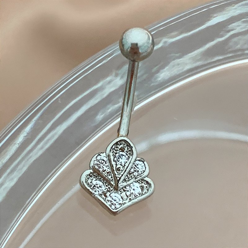 PIERCING UMBIGO HASTE AÇO 316L DESENHO ZIRCÔNIAS 10MM FOLHEADO A RÓDIO SEMIJOIA PARA ATUALIZAÇÃO⭐️