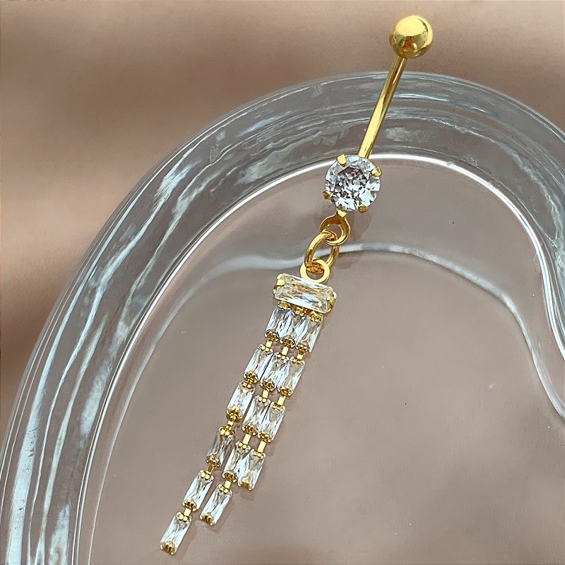 PIERCING UMBIGO HASTE AÇO 316L FRNJAS ZIRCÔNIAS 10MM FOLHEADO A OURO 18K SEMIJOIA PARA ATUALIZAÇÃO⭐️
