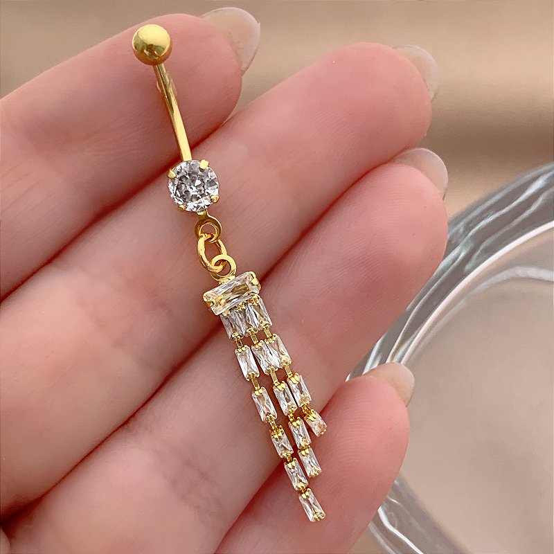 PIERCING UMBIGO HASTE AÇO 316L FRNJAS ZIRCÔNIAS 10MM FOLHEADO A OURO 18K SEMIJOIA PARA ATUALIZAÇÃO⭐️