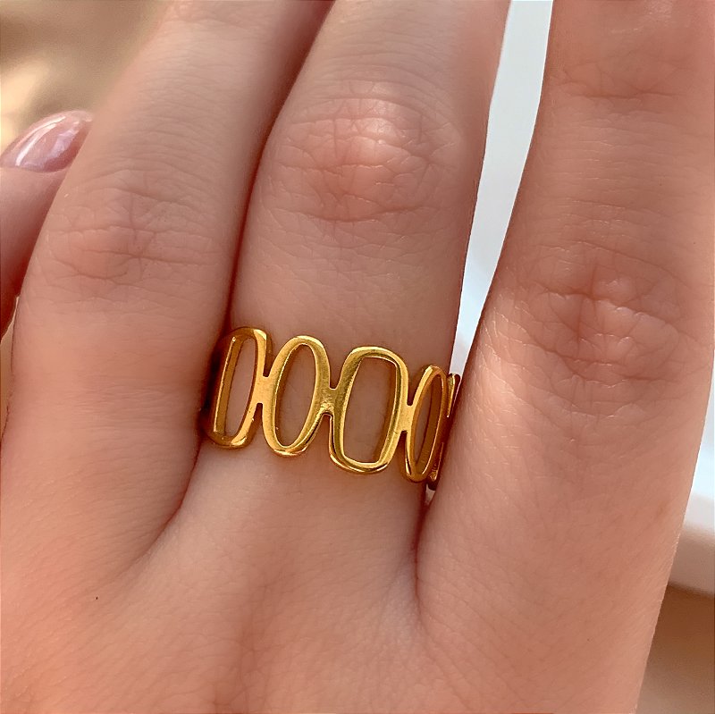 ANEL FORMATOS VAZADOS DOURADO AÇO 316L⭐️
