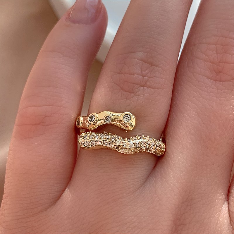 ANEL FIO ENCONTRADO ZIRCÔNIAS DOURADO BIJU