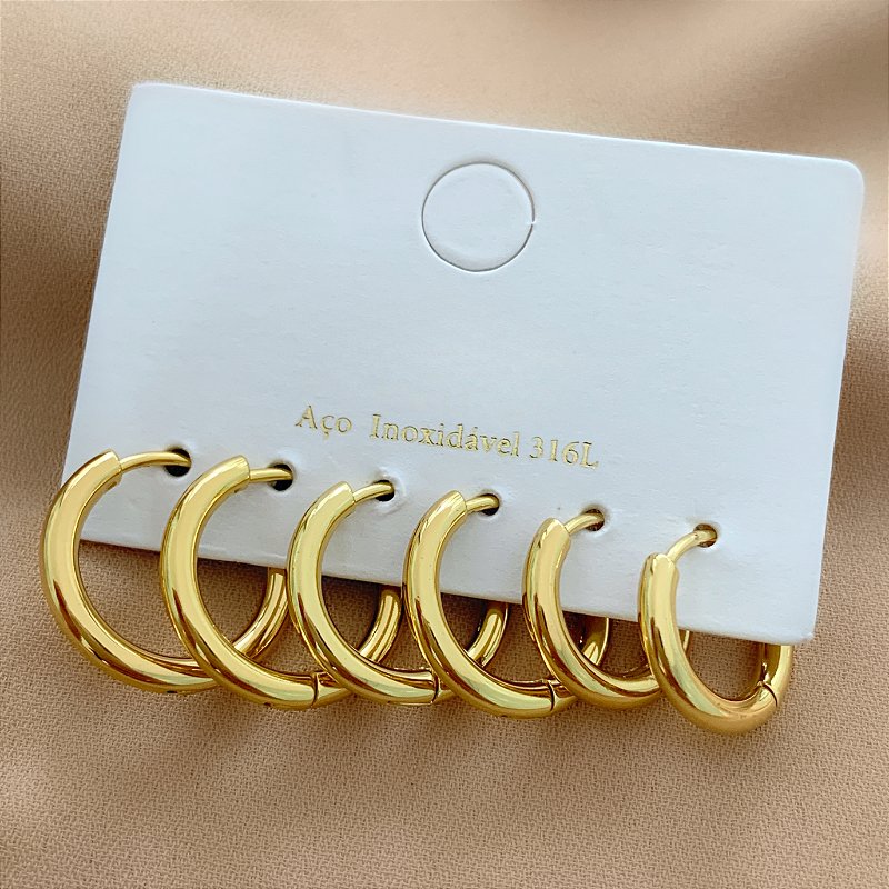 BRINCO KIT ARGOLINHAS FINAS M DOURADO AÇO 316L⭐️