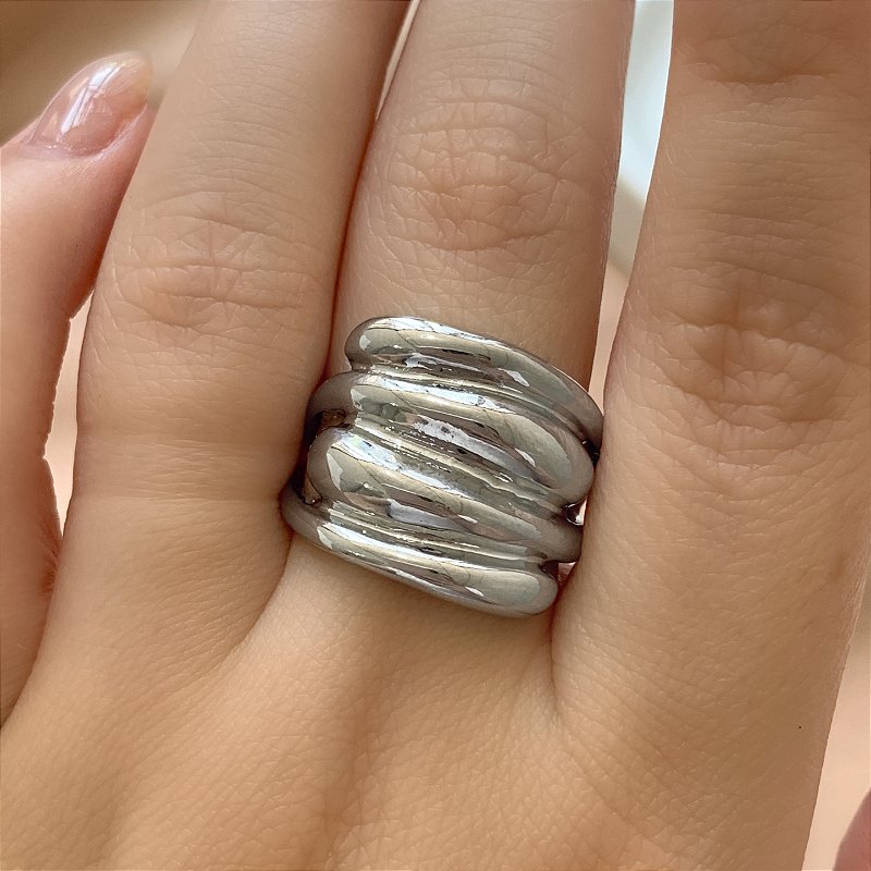 ANEL 4 FIOS BOLEADOS JUNTOS PRATEADO BIJU