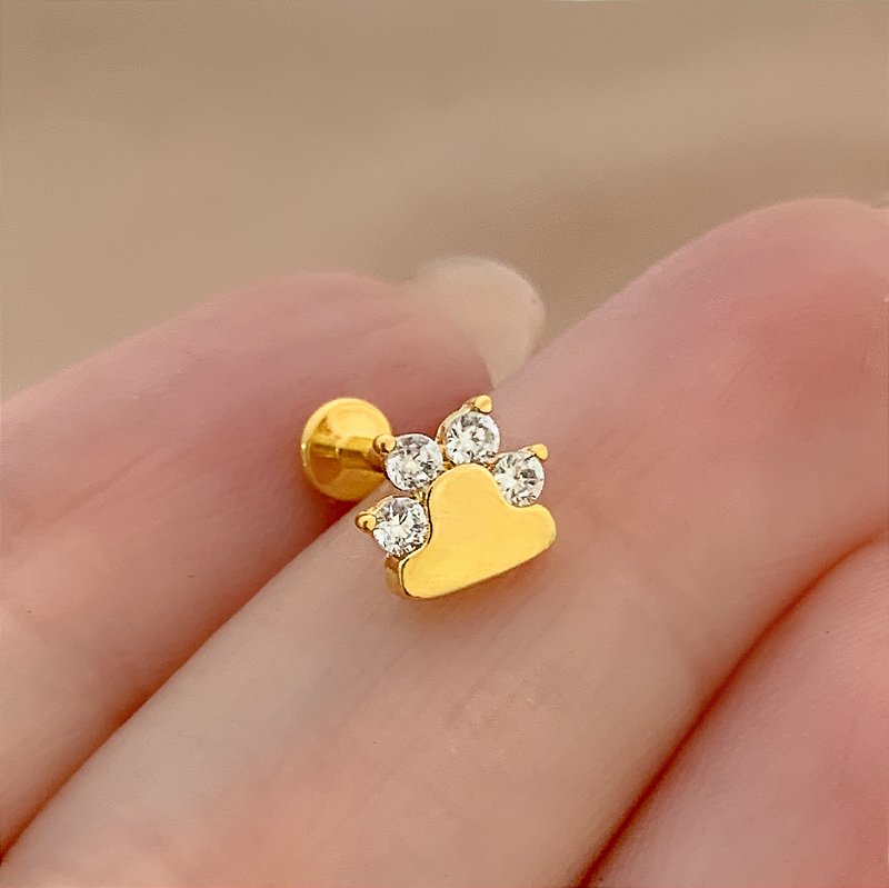 PIERCING TRÁGUS / CARTILAGEM PATINHA ZIRCÔNIAS 6MM HASTE AÇO 316L FOLHEADO A OURO 18K SEMIJOIA PARA ATUALIZAÇÃO⭐️