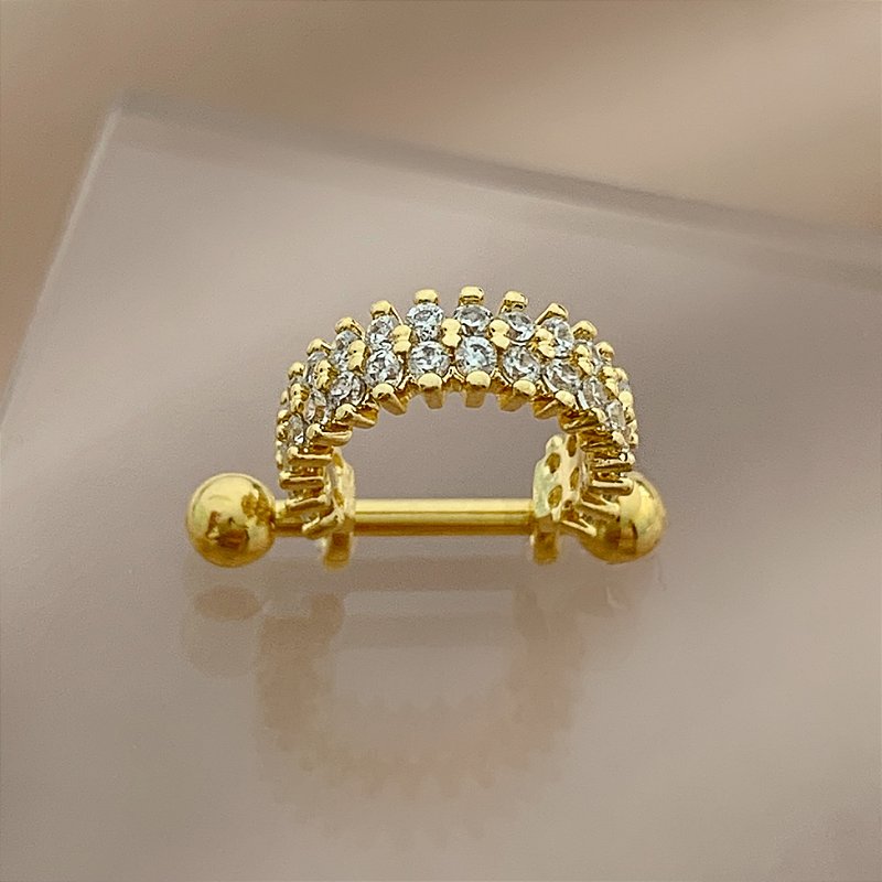 PIERCING CONCH CRAVEJADO EM ZIRCÔNIAS 6MM HASTE AÇO 316L FOLHEADO A OURO 18K SEMIJOIA PARA ATUALIZAÇÃO⭐️