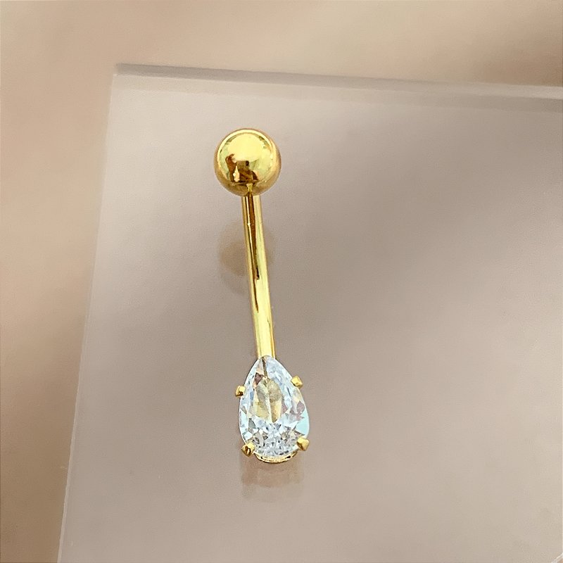 PIERCING UMBIGO GOTA PEDRA ZIRCÔNIA 10MM HASTE AÇO 316L FOLHEADO A OURO 18K SEMIJOIA PARA ATUALIZAÇÃO⭐️