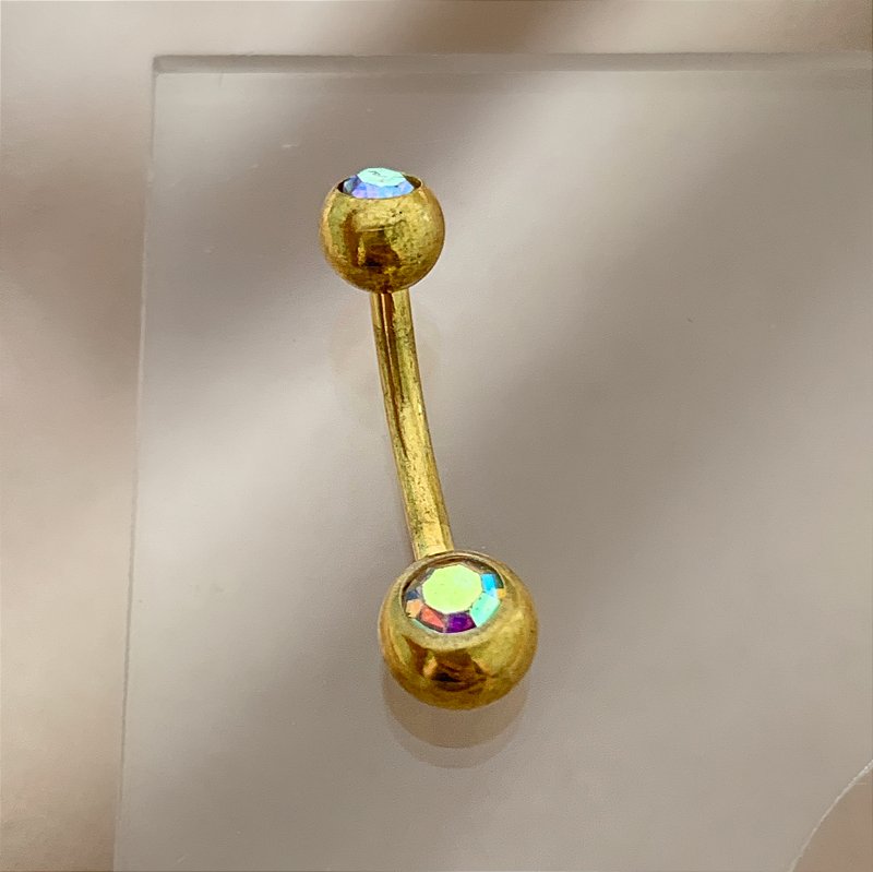 PIERCING UMBIGO BOLINHAS PEDRAS ZIRCÔNIAS FURTA COR 10MM HASTE AÇO 316L DOURADO SEMIJOIA PARA ATUALIZAÇÃO⭐️