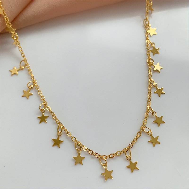 COLAR MINI ESTRELAS FOLHEADO A OURO 18K SEMIJOIA⭐