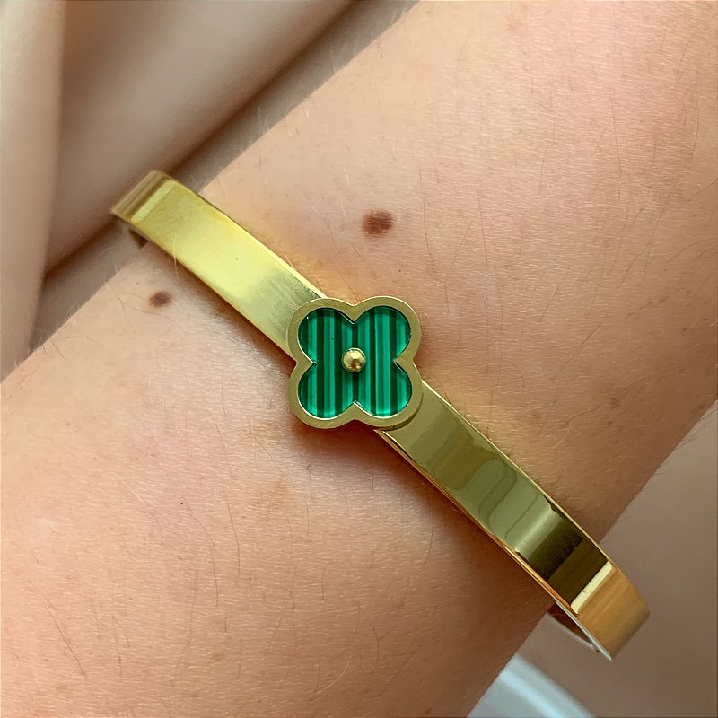PULSEIRA / BRACELETE TREVO UNITÁRIO DOURADO AÇO 316L⭐️
