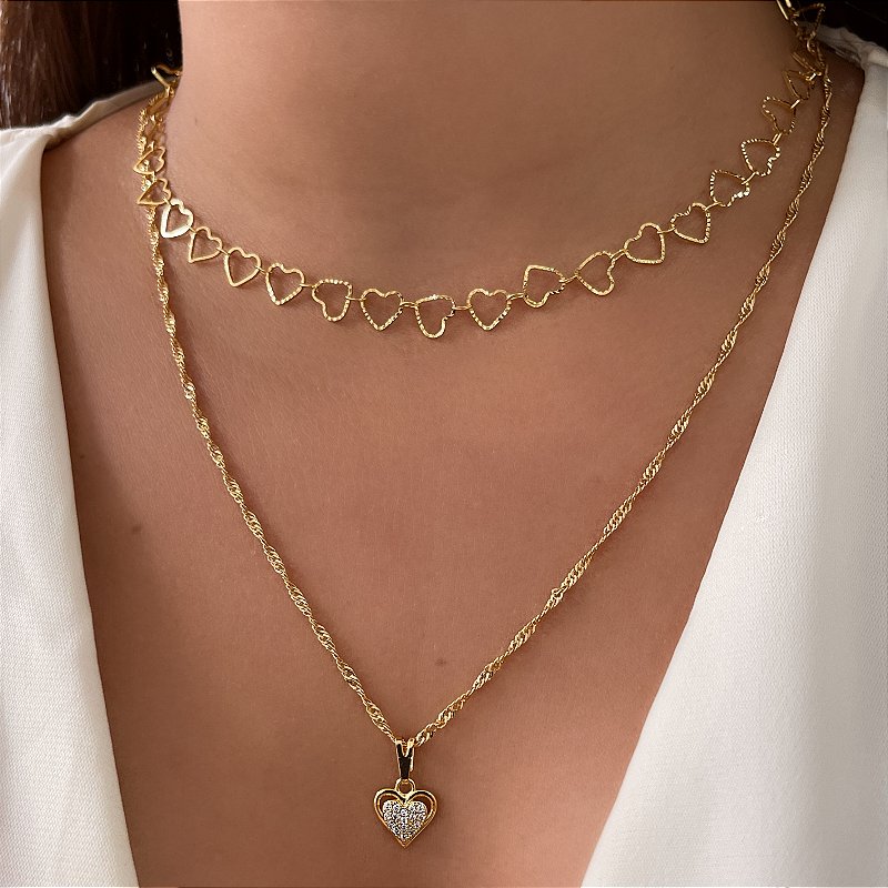 MIX DE COLARES ANGÉLICA FOLHEADO A OURO 18K⭐️