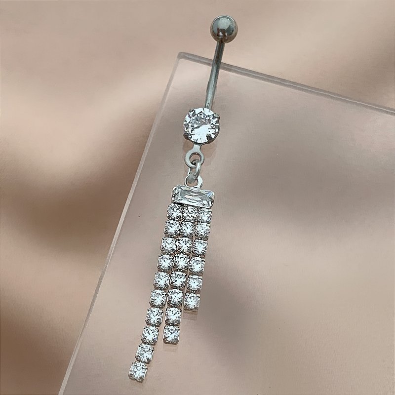 PIERCING UMBIGO FRANJAS ZIRCÔNIAS 10MM HASTE AÇO 316L FOLHEADO A RÓDIO SEMIJOIA PARA ATUALIZAÇÃO⭐️