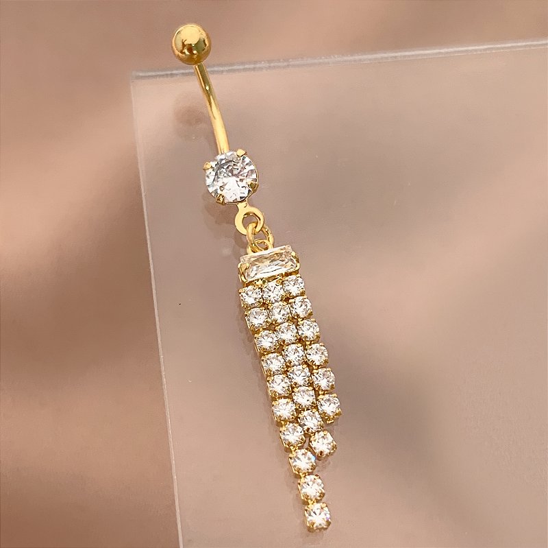 PIERCING UMBIGO FRANJAS ZIRCÔNIAS 10MM HASTE AÇO 316L FOLHEADO A OURO 18K SEMIJOIA PARA ATUALIZAÇÃO⭐️