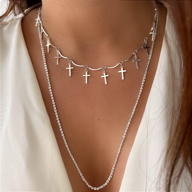 MIX DE COLARES AMANDA FOLHEADO A PRATA⭐️