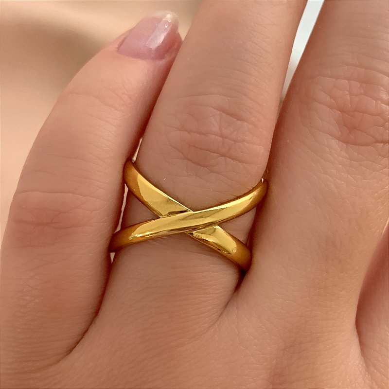 ANEL REGULÁVEL FIO CRUZADO DOURADO AÇO 316L⭐️