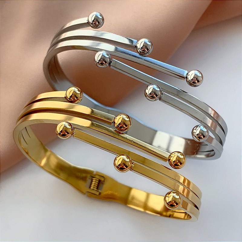 PULSEIRA / BRACELETE FIOS BOLINHAS AÇO 316L⭐️