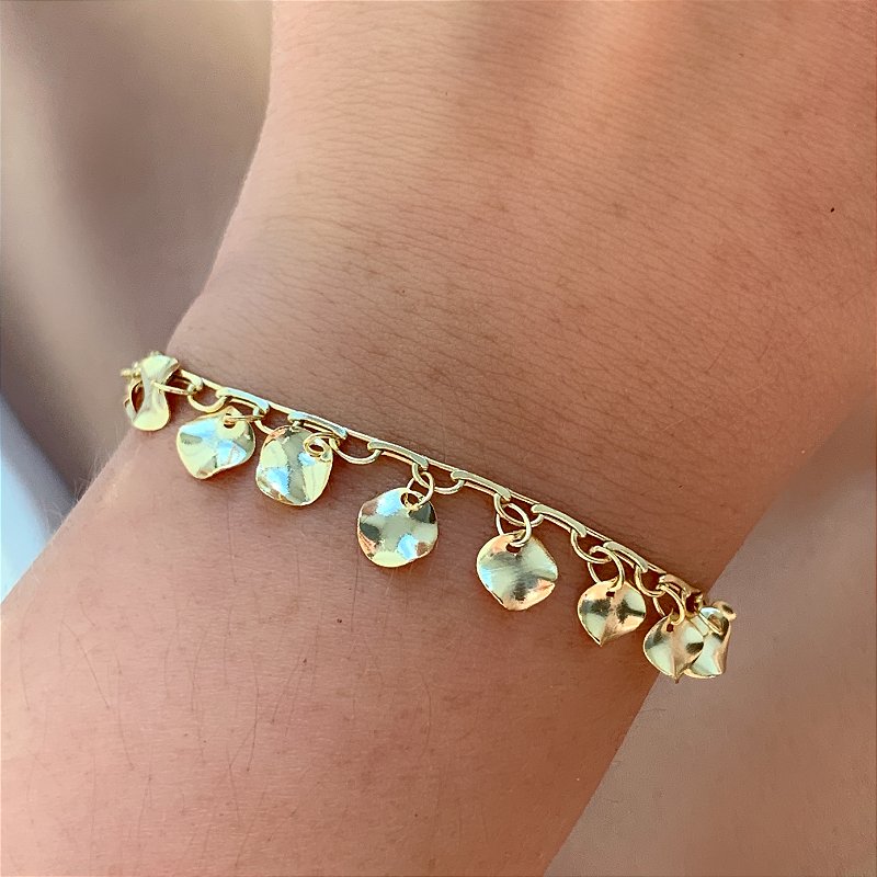 PULSEIRA FIO PLAQUINHAS ONDULADAS FOLHEADO A OURO 18K ⭐️