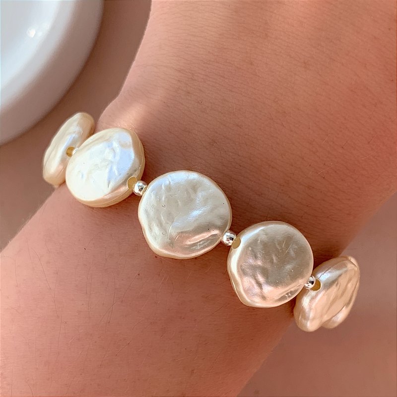 PULSEIRAS PÉROLAS ACHATADAS M FOLHEADO A PRATA ⭐️
