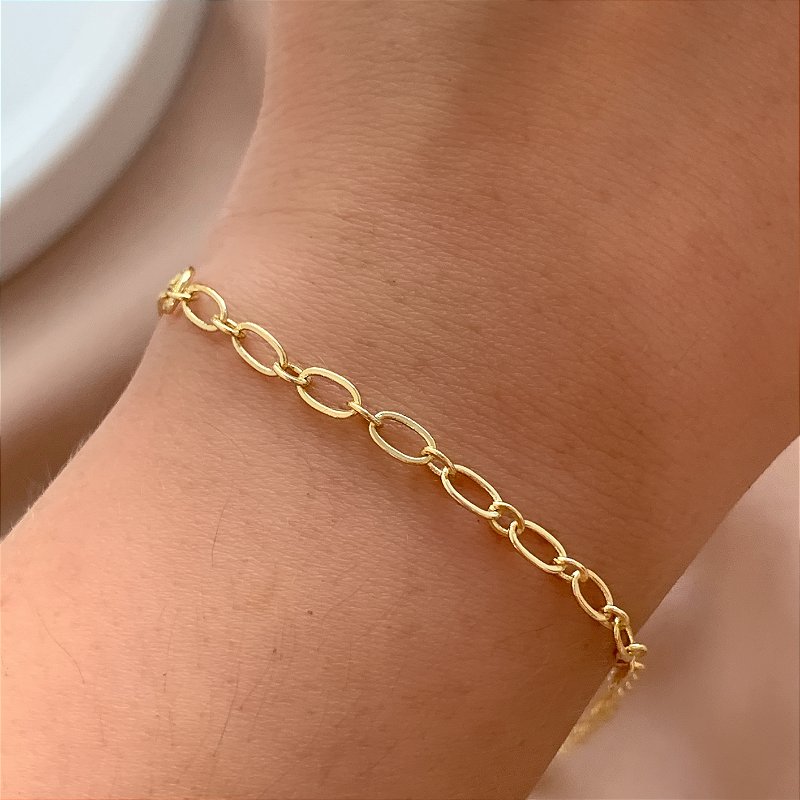 PULSEIRA ELOS MINI OVAIS FOLHEADO A OURO 18K⭐️