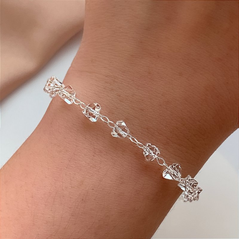 PULSEIRA PEDRAS CRISTAIS FOLHEADO A PRATA ⭐️