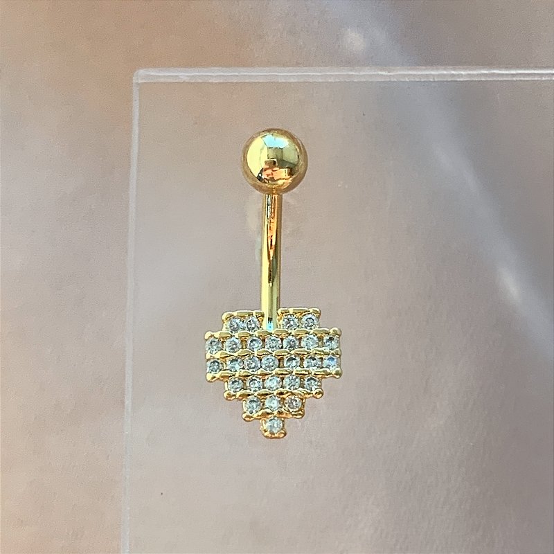PIERCING UMBIGO HASTE AÇO 316L CORAÇÃO ZIRCÔNIAS 10MM FOLHEADO A OURO 18K SEMIJOIA PARA ATUALIZAÇÃO⭐️