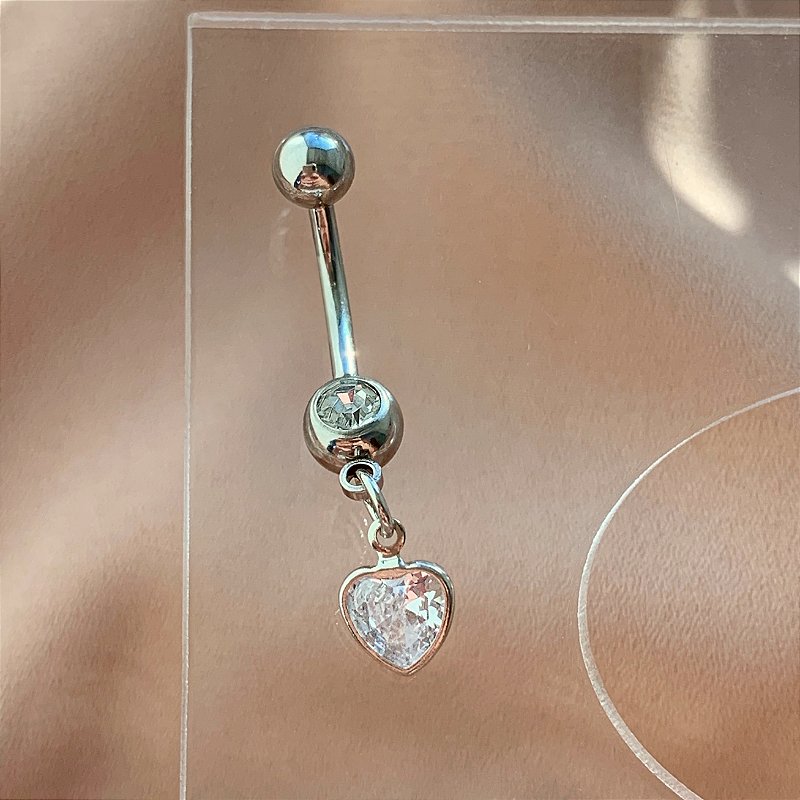 PIERCING UMBIGO CORAÇÃO PEDRA ZIRCÔNIA 10MM HASTE AÇO 316L FOLHEADO A RÓDIO SEMIJOIA PARA ATUALIZAÇÃO⭐️