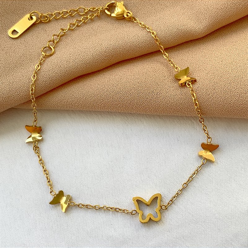 PULSEIRA BORBOLETAS LISAS E VAZADA DOURADO AÇO 316L⭐️