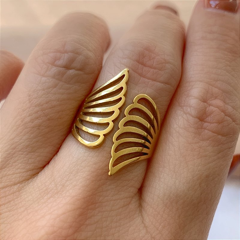 ANEL ASAS CONTRÁRIAS DOURADO AÇO 316L⭐️