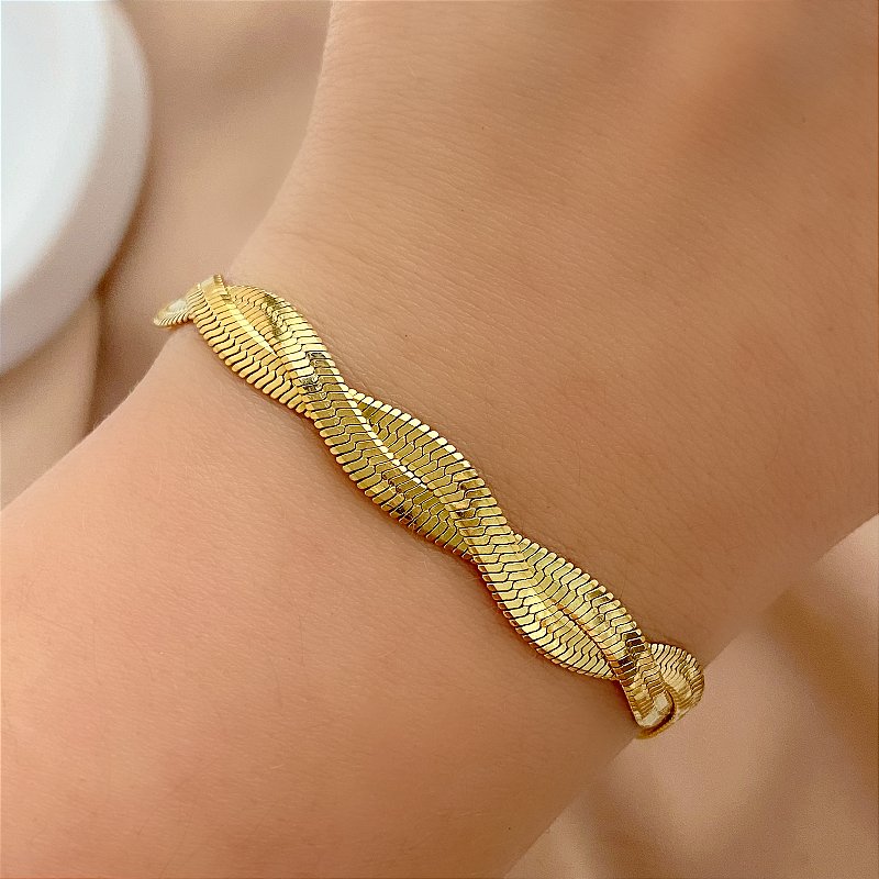 PULSEIRA FITA FINA CRUZADA DOURADO AÇO 316L⭐️