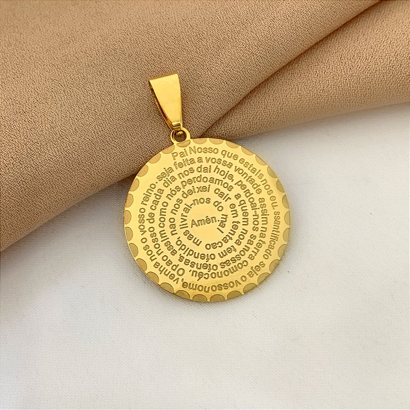 PINGENTE PLAQUINHA PAI NOSSO DOURADO AÇO 316L⭐️