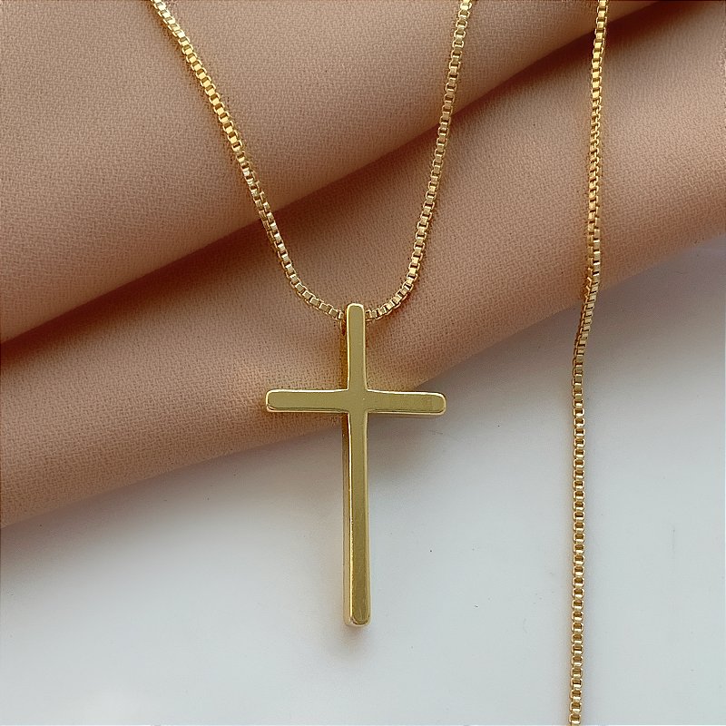 COLAR PINGENTE CRUZ FOLHEADO A OURO 18K⭐️