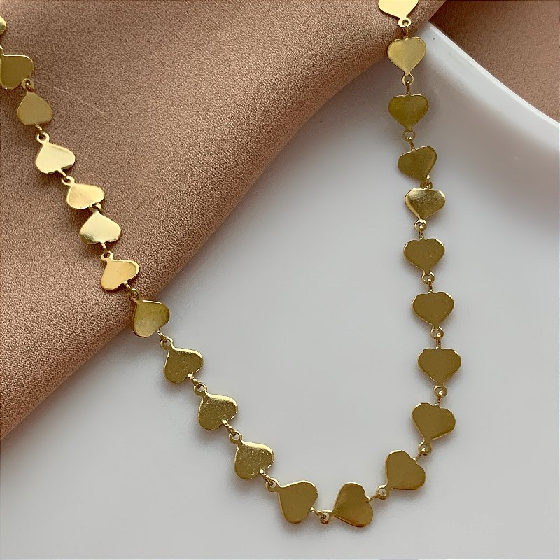 COLAR MINI CORAÇÕES LISOS DOURADO AÇO 316L⭐️
