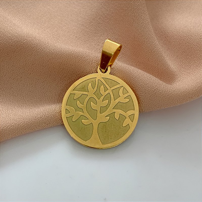PINGENTE ÁRVORE DOURADO AÇO 316L⭐️