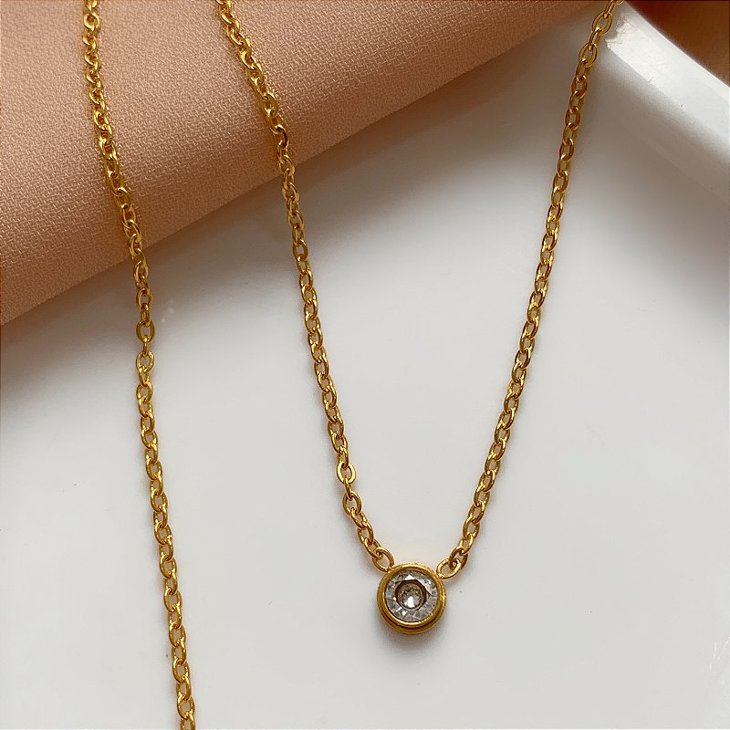 COLAR DELICADO PONTO DE LUZ ZIRCÔNIA DOURADO AÇO 316L⭐️