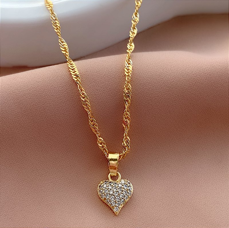 COLAR CORAÇÃO ZIRCÔNIAS P FOLHEADO A OURO 18K⭐️