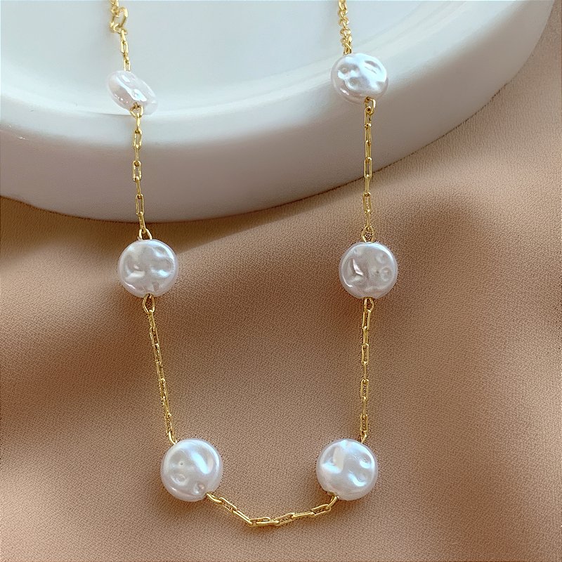 COLAR PÉROLAS ACHATADAS P FOLHEADO A OURO 18K⭐️