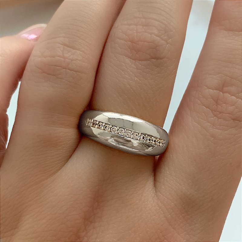 ANEL BOLEADO FIO ZIRCÔNIAS PRATEADO BIJU