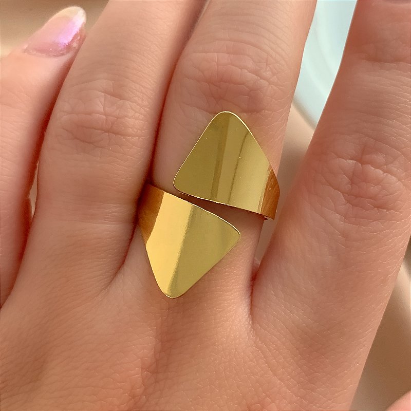 ANEL REGULÁVEL ACHATADO LISO DOURADO AÇO 316L⭐️