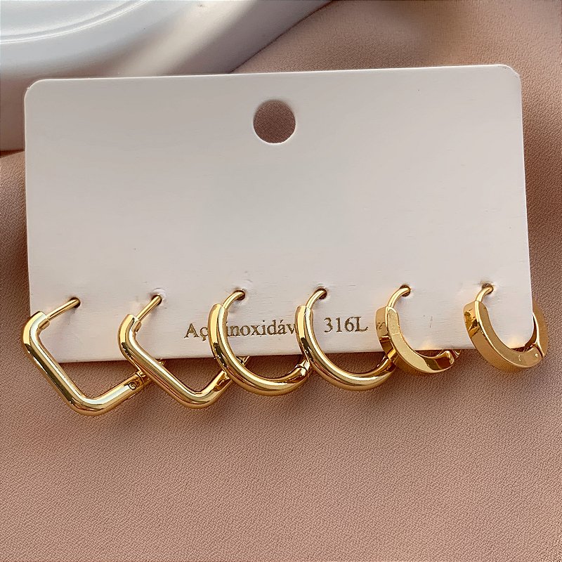 BRINCO KIT ARGOLINHAS FORMATOS ANA DOURADO AÇO 316L⭐️