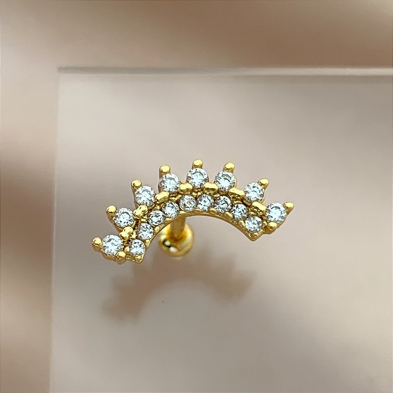 PIERCING CARTILAGEM/TRÁGUS ARCO DETALHES ZIRCÔNIAS 6MM HASTE AÇO 316L FOLHEADO A OURO 18K SEMIJOIA PARA ATUALIZAÇÃO⭐️