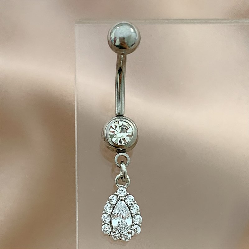 PIERCING UMBIGO PINGENTE GOTA ZIRCÔNIAS 10MM HASTE AÇO 316L FOLHEADO A RÓDIO SEMIJOIA PARA ATUALIZAÇÃO⭐️