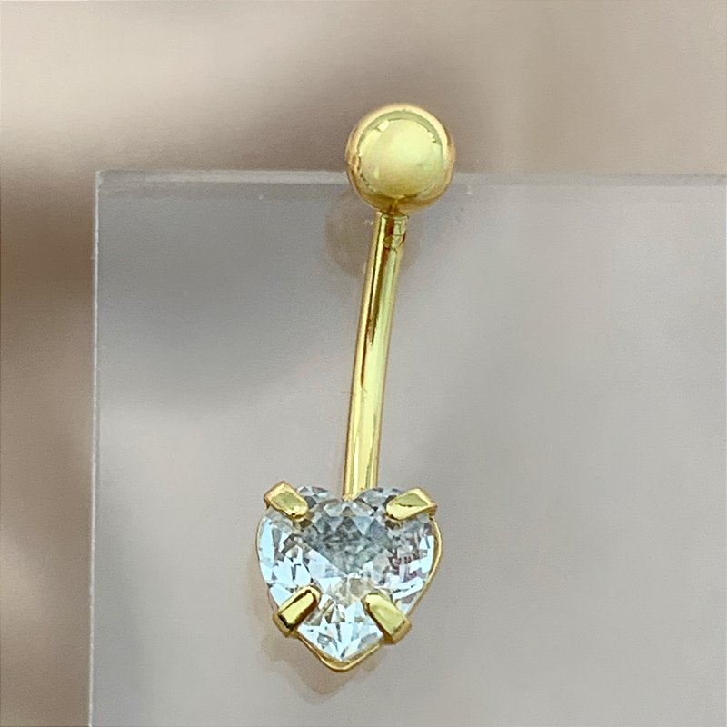 PIERCING UMBIGO CORAÇÃO PEDRA ZIRCÔNIA 10MM HASTE AÇO 316L FOLHEADO A OURO 18K SEMIJOIA PARA ATUALIZAÇÃO⭐️