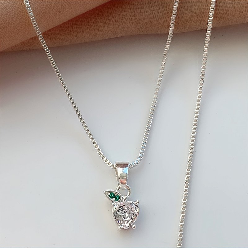 COLAR MAÇÃ ZIRCÔNIA FOLHEADO A PRATA⭐️