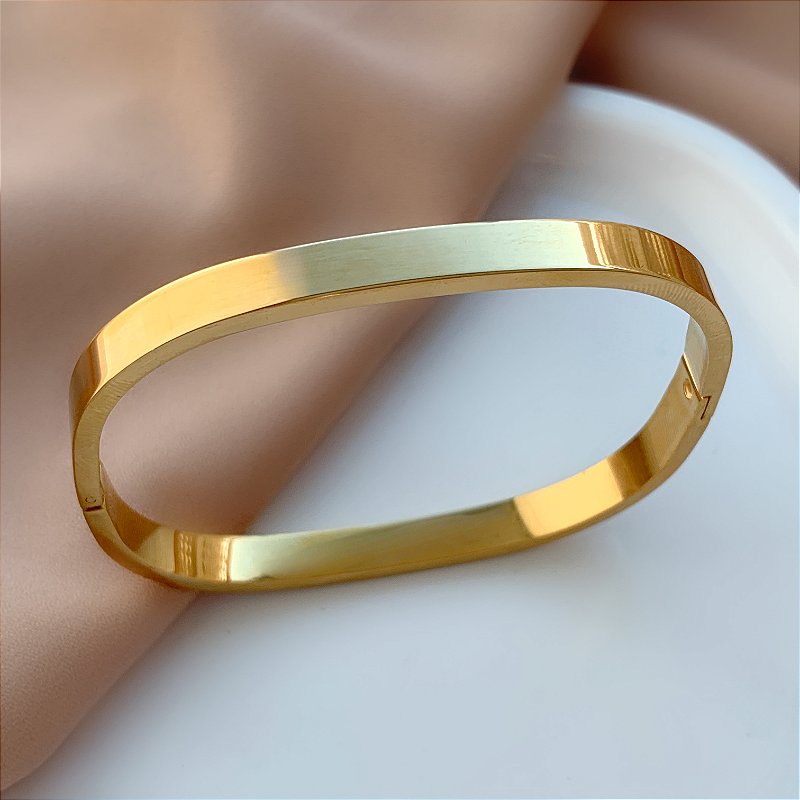 PULSEIRA / BRACELETE QUADRADA LISA DOURADO AÇO 316L⭐️